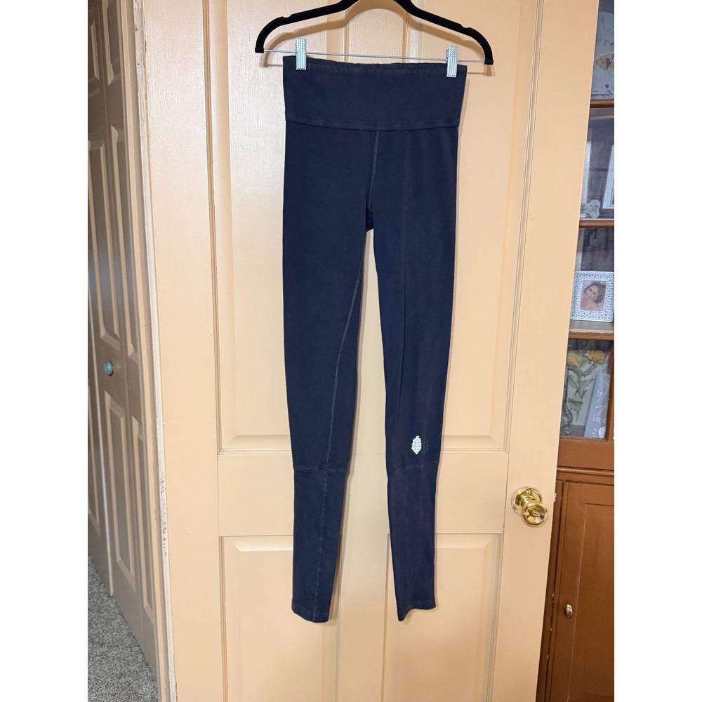 FP Movement Free People High Rise Leggings Navy Blue Ribbed Cuff Womens Small